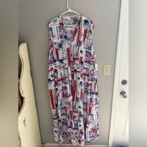 St John’s Bay Womens Sleeveless T Shirt Patriotic Print Maxi Dress SZ 2X New